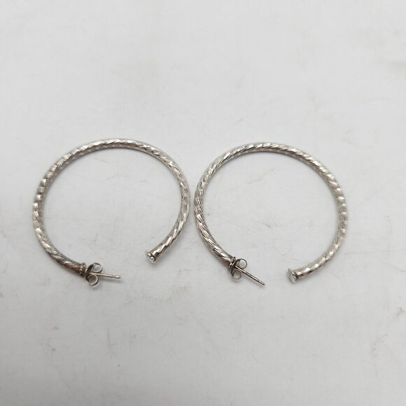 Italian Hammered Sterling Silver Hoop Earrings 1.75" Diameter 6.13g - Picture 2 of 5